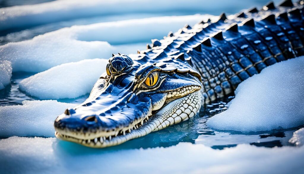 American alligator surviving icy weather