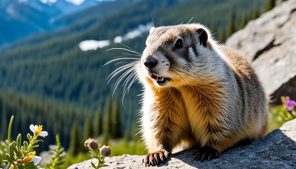 Hoary Marmot in its mountain habitat