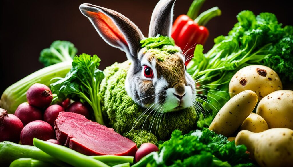 Toxic food for rabbits: potatoes, rhubarb, and meat