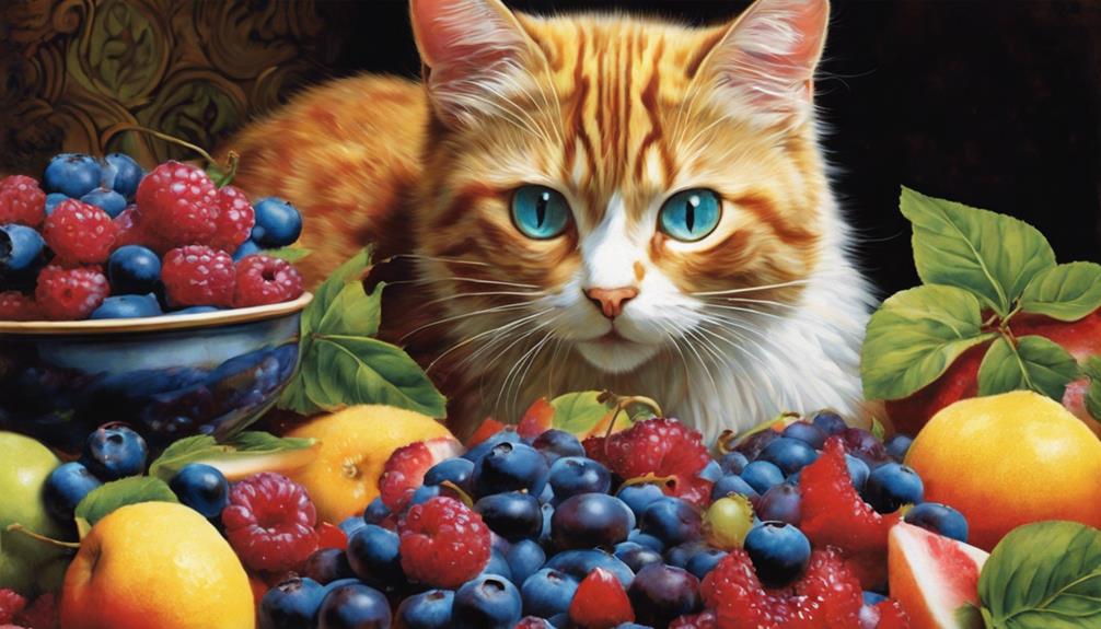 cautiously feeding cats blueberries