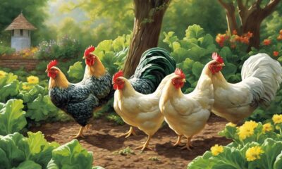 chickens eating mustard greens
