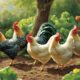 chickens eating mustard greens
