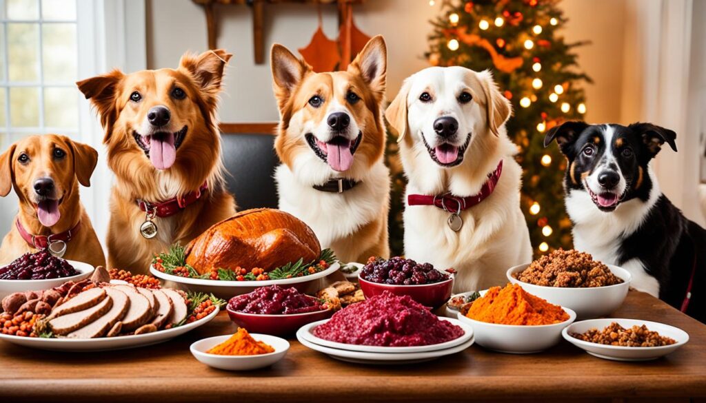 dogs eating turkey