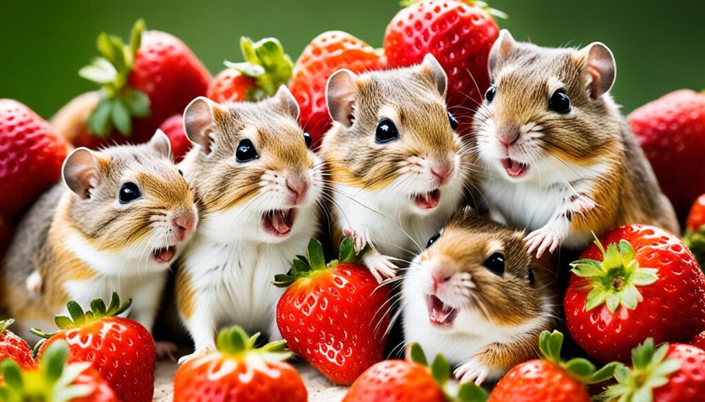 gerbils enjoying strawberries