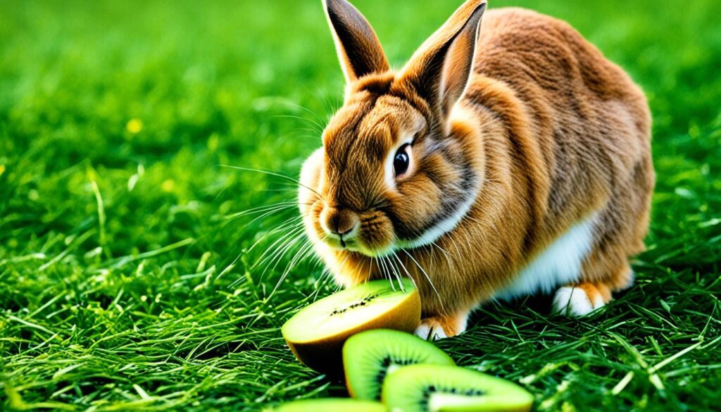 rabbit enjoying kiwi