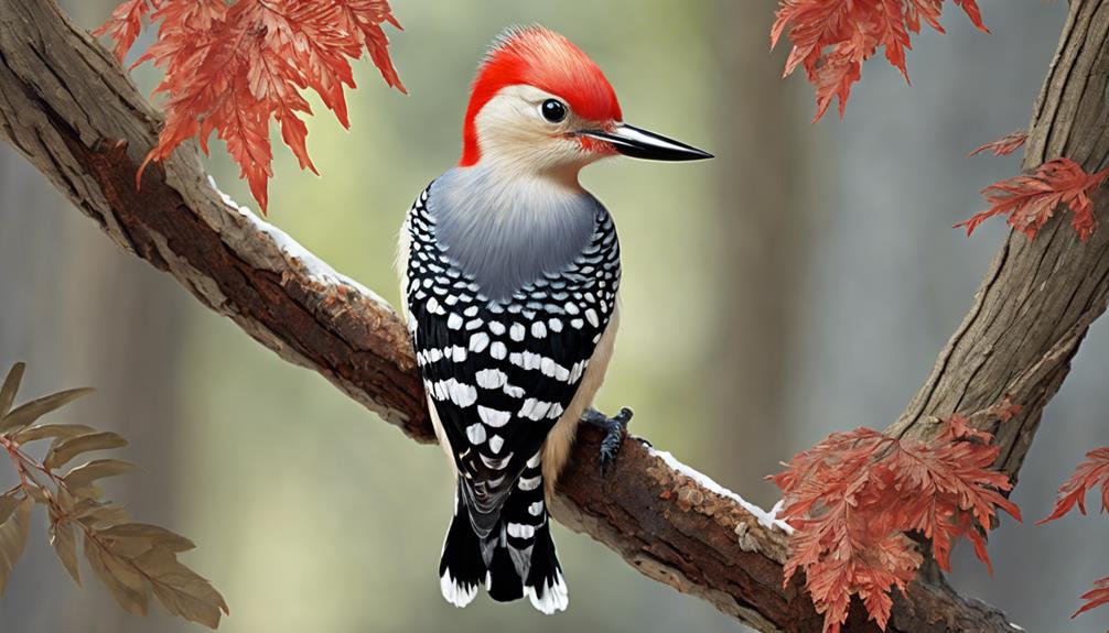 vibrant red headed woodpecker bird