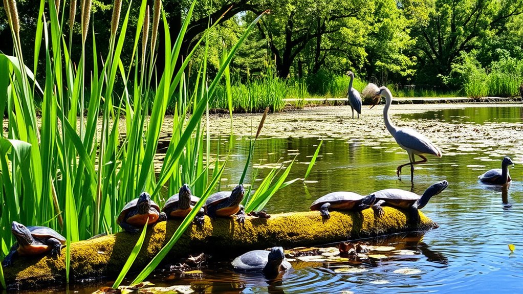 wetlands and shaded areas