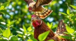 brave chicken defends garden