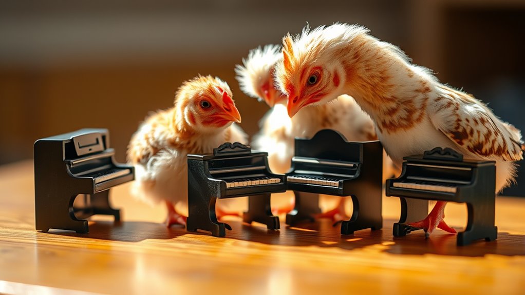 chickens learn piano skills