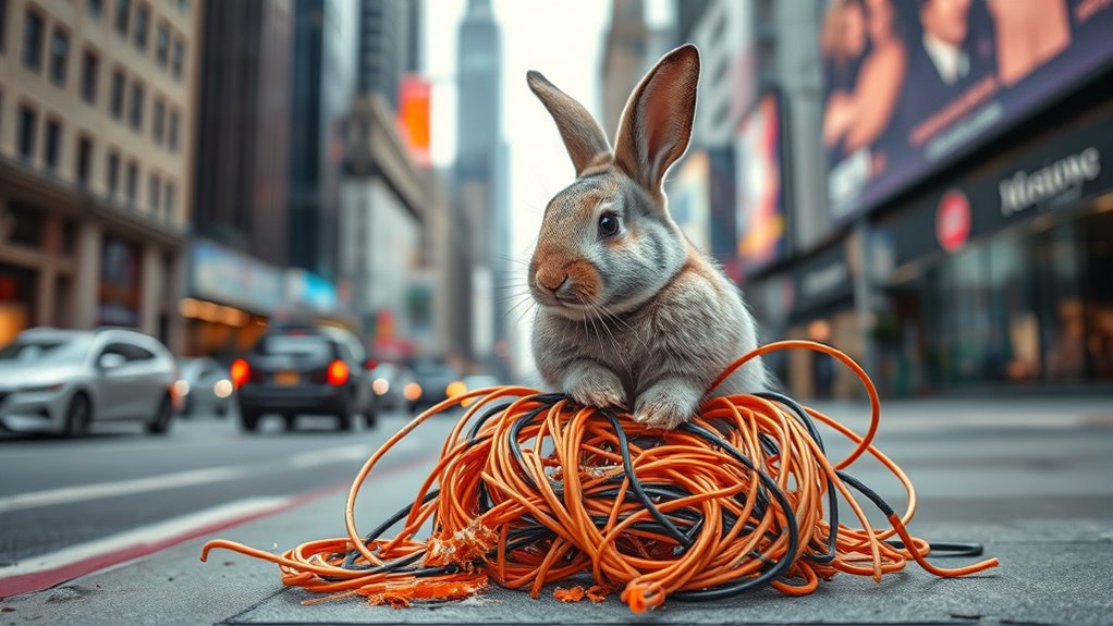rabbit chewing internet cables