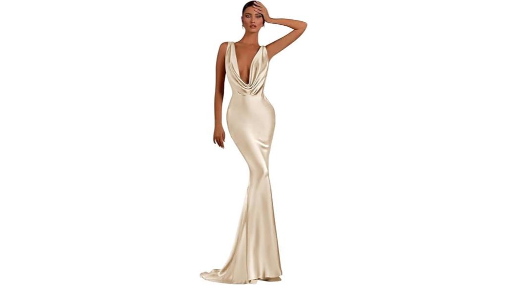 satin mermaid v neck gown