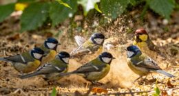 birds clean with dust