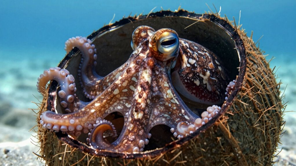 octopus shelters with shells